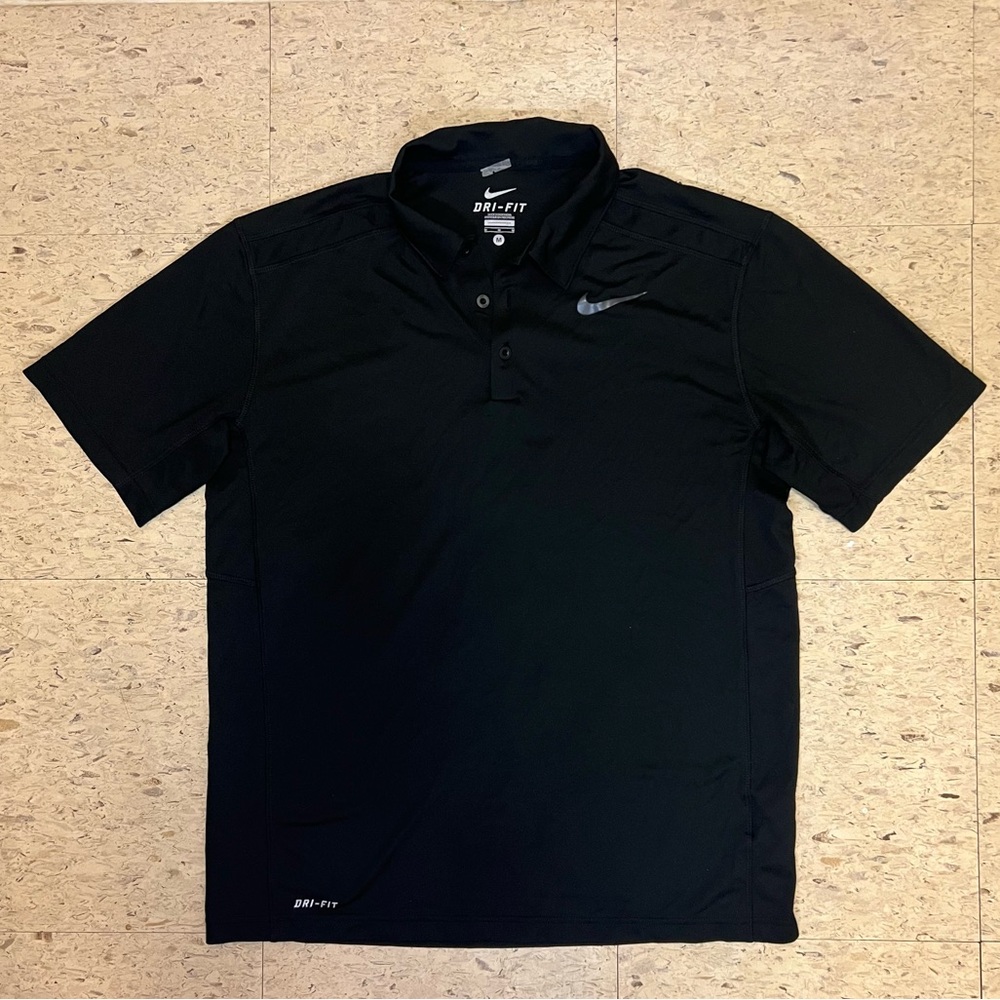 Nike Polo Shirt Mens Size M Black Dri-Fit Golf Performance Athletic Short Sleeve